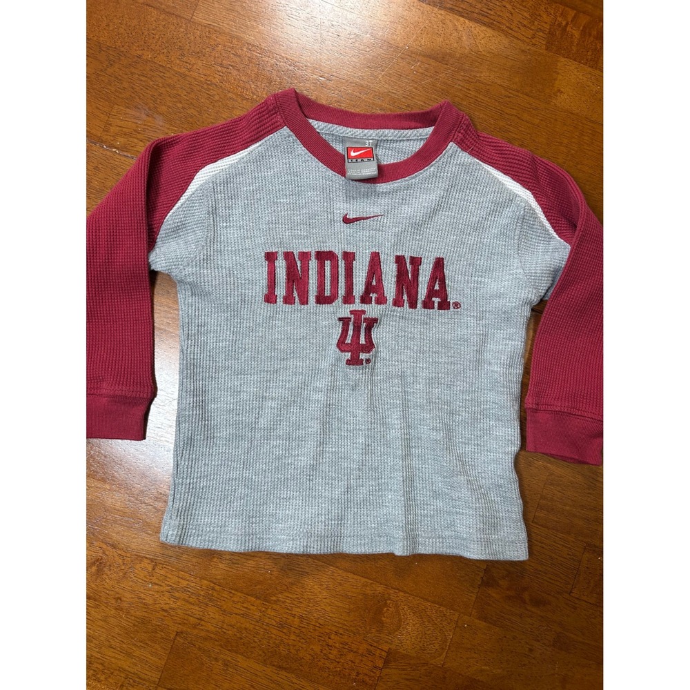 Vintage Nike Thermal Shirt Kids 3T Grey Indiana Hoosiers Waffle Knit Long Sleeve